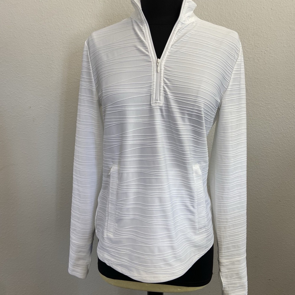 New Women's Small TOMMY BAHAMA 1/4 Zip Golf Tennis Jacket Textured‎ White UPF 50